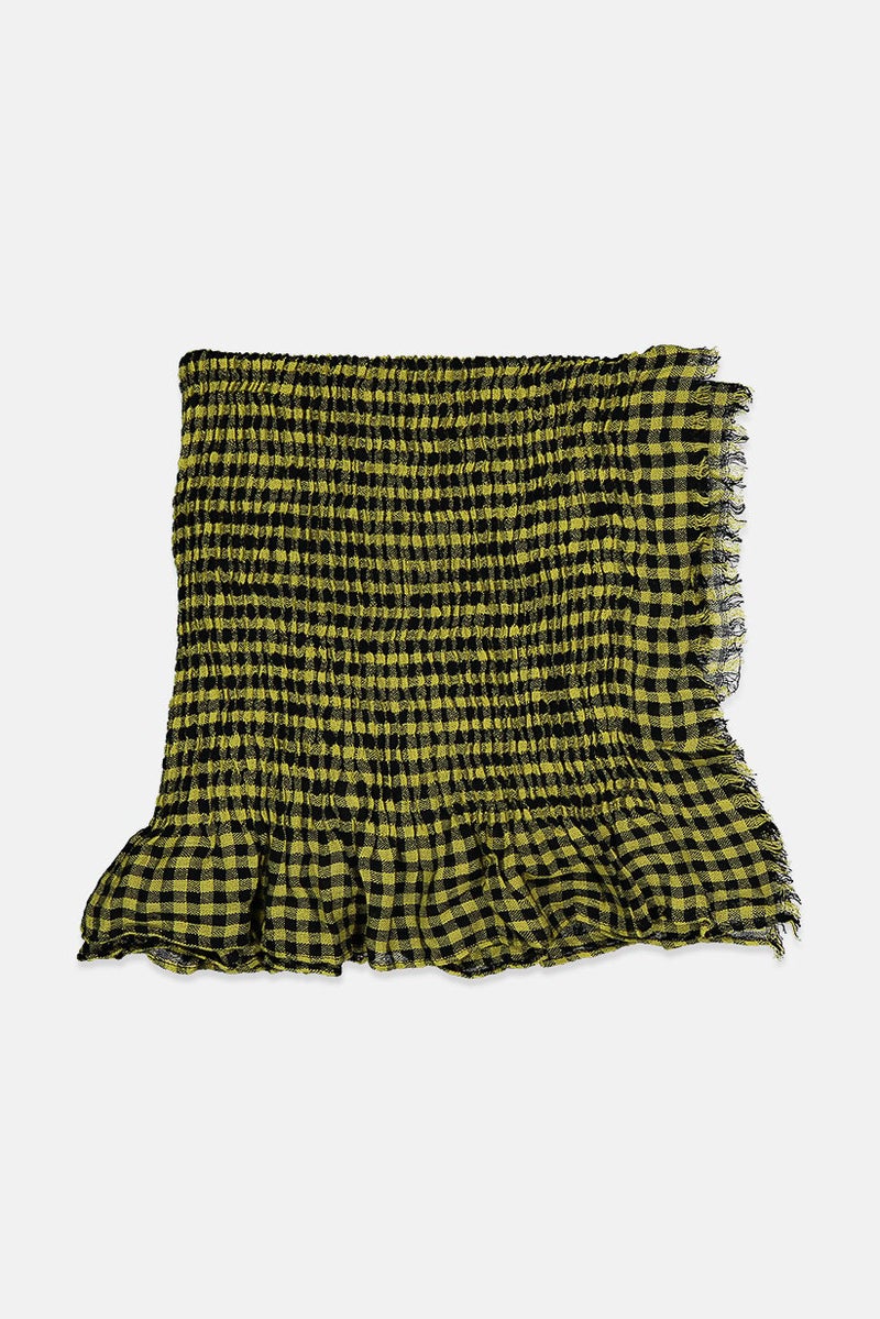 PARFOIS Women Checkered Textured 115 x 68 cm Scarf, Black and Yellow - Image 1